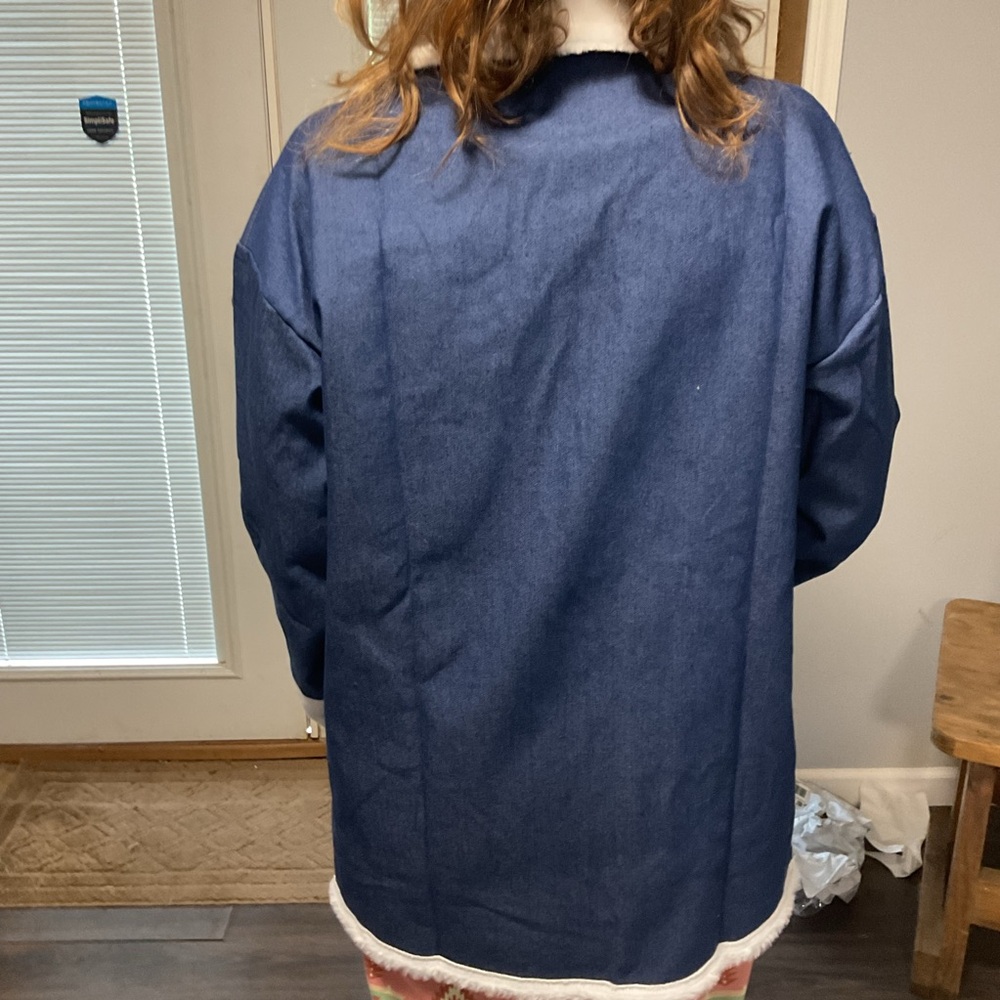 NWOT Winter Fluffy Fleece Lined Denim Jean Jacket Button Down Warm Denim Coat L - Picture 4 of 12
